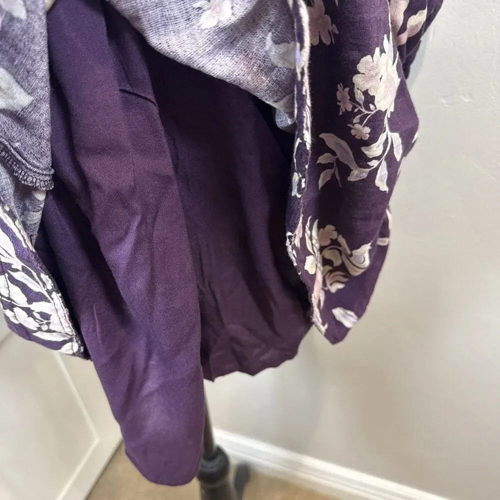 Free People Portia Printed Mini Dress Womens Small Purple Floral Linen Blend NWT